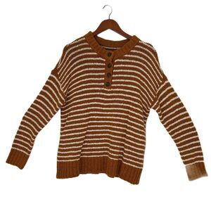American Eagle Sweater Women Size Small Brown White Stripe Buttons Jegging Fit